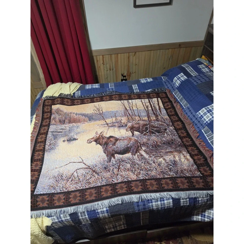 Jim Kasper Woven Tapestry Throw Blanket Moose Wildlife Cabin Decor 48x56